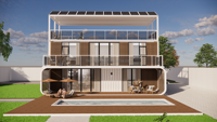 Maisons conteneurs préfabriquées de luxe, bien conçues, 3 chambres, 40 pieds, mur-rideau en verre, abri de voiture, design moderne