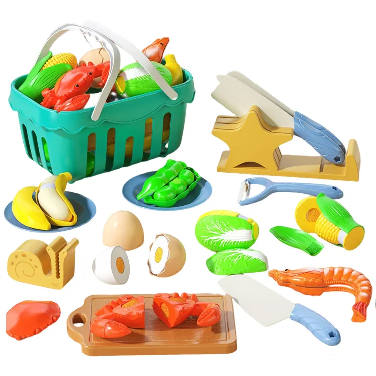 17 PCS Cutting Play Food Toy Kitchen Set For Girls Pretend Fruit &Vegetables with Accessories