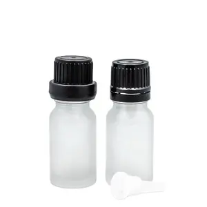 1/3盎司10毫升10毫升小透明白色磨砂玻璃滴管瓶，带黑色欧元盖和防篡改精油密封