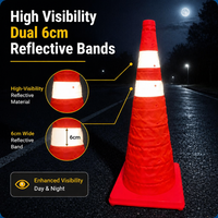 Cône de signalisation pliable de 70 cm en PP durable avec bande réfléchissante haute visibilité pour la sécurité routière - Vente en gros