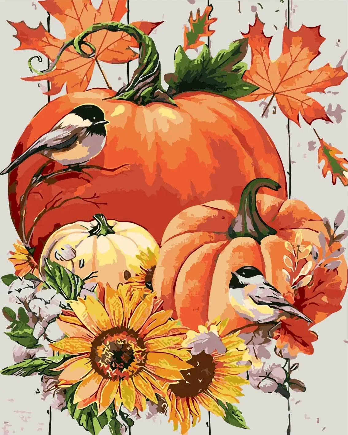 Pintura de otoño por números para adultos principiantes, calabaza de Acción de Gracias DIY pintura por números Kits sobre lienzo con 3 pinceles y acrílico