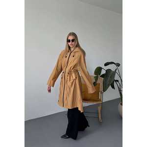 Abrigo Tipo Gabardina Color Camel, Manga Larga, Tejido Impermeable, Casual, Para Todas las Temporadas, Abrigo para Mujer - Product Image 3
