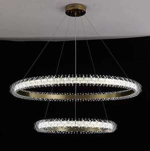 New Designer Gold <b>Crystal</b> Double Circle LED <b>Crystal</b> Villa Pendant <b>Lights</b> Luxury Modern Gold <b>Chandelier</b> - Product Image 1