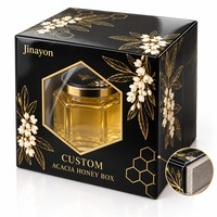 Boîte cadeau personnalisée avec logo, en forme de cube, pour pot de miel d'acacia, avec fermeture magnétique, fenêtre transparente en PVC, base rigide, couvercle brillant, impression CMYK, doublure en éponge