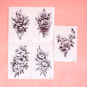 WB 5 Fogli/Confezione Tatuaggi Temporanei Semi-Permanenti Realistici Impermeabili Adesivi Stencil per Donne con Farfalle <span class=keywords><strong>e</strong></span> <span class=keywords><strong>Fiori</strong></span> - Product Image 4