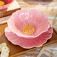 Assiette à dîner en porcelaine vintage antique rouge et violette avec motif de coquelicot, plat en céramique jetable
