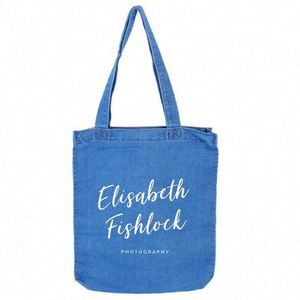 Sac à main personnalisé pour femme, tendance, en jean et toile, imprimé lettres, sac de shopping en gros - Product Image 3