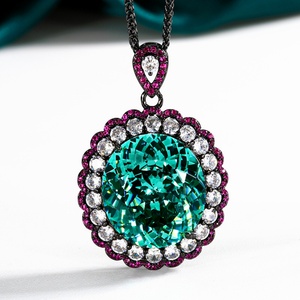 Parure de bijoux tendance en cuivre écologique avec zircon vert 18*20mm, comprenant boucles d'oreilles pendantes et bague, plaqué or noir 3 tons, pour des tenues audacieuses - Product Image 4