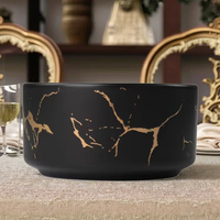 Bol rond cylindrique en céramique motif marbre noir et or de taille personnalisée