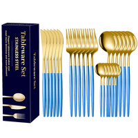 Mehrfarbiges Luxus Gold Silber 410 Edelstahl Besteckset Spiegelpoliert 24-teilig Messer Gabel Löffel Set für Zuhause und Gastronomie