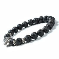 Bracelet extensible F115 pour homme, fait main, diffuseur d'énergie et de chakra, perles de pierre de lave noire, pour perles porte-bonheur, naturel