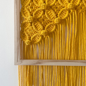 Décoration murale tissée à la main de style Zhxs, ornements suspendus à pompons jaunes chauds, pas besoin de percer, <span class=keywords><strong>tapisserie</strong></span> de fond - Product Image 2