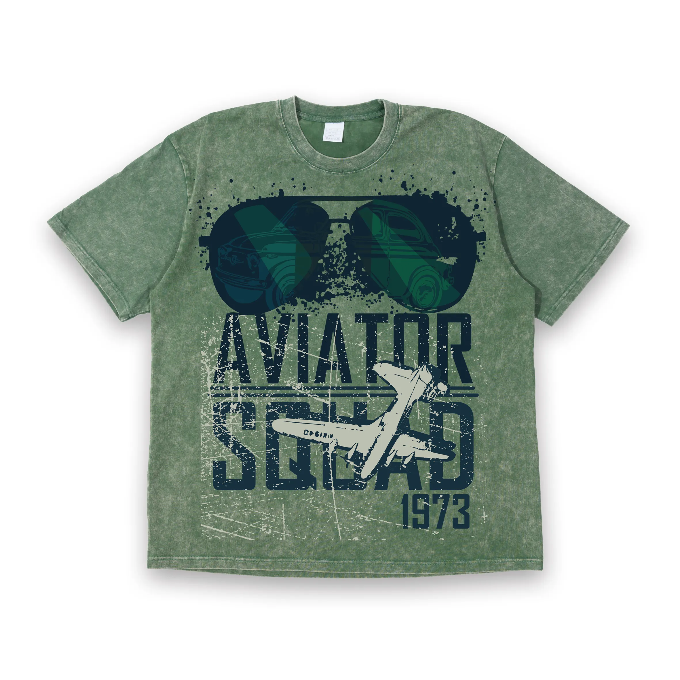 T-shirt vert vintage délavé pour hommes de couleur unie sans marque en gros et surdimensionné personnalisé