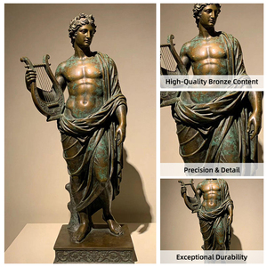 Statue d'Apollon en bronze classique artisanale, patine antique, tenant une lyre, décoration pour la maison et le jardin - Product Image 4
