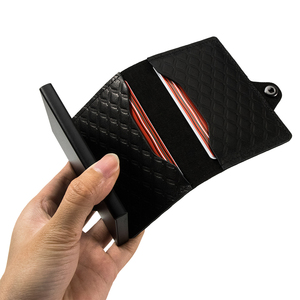 Casekey Premium Diamond Embossed Black Leather Pop up <b>Wallet</b> Portafogli Porta Carte Anti Theft Slim Popup Aluminum Card <b>Holder</b> - Product Image 3