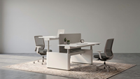 Bureau de travail ergonomique pour 2 personnes, réglable en hauteur, électrique, avec cloison d'intimité et plateau pour câbles