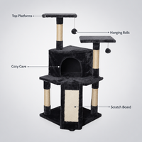 Arbre à chat en bois en gros avec tissu pelucheux, griffoir en sisal, condo fermé pour chat et tapis/rampe en sisal pour grands chats