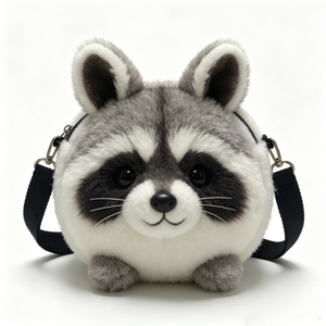 Customized raccoon plush crossbody bag,raccoon shaped plush <b>purse</b>,<b>cute</b> raccoon plush shoulder bag,round raccoon plush crossbody - Product Image 1