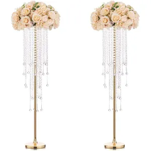Uzun boylu vazolar masalar için düğün Centerpieces-39.4 "altın çiçek vazo avize kristal, Centerpiece masa süslemeleri