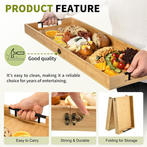 Bandeja Plegable de Bambú de Cuatro Lados, 24x10 Pulgadas, con Asas, para Servir Comida en Picnics y Camas - Product Image 2
