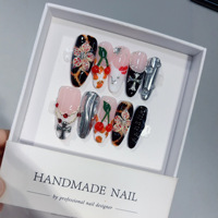 Ovale nagels met zwarte Franse tip 10 stuks handgemaakte opzetnagels lange luipaardset met hartjes ovale nagels zwarte Franse tip