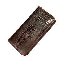Portefeuille en cuir véritable pour homme, style vintage, motif alligator, porte-chéquier, porte-cartes de crédit, fermeture éclair, polyester