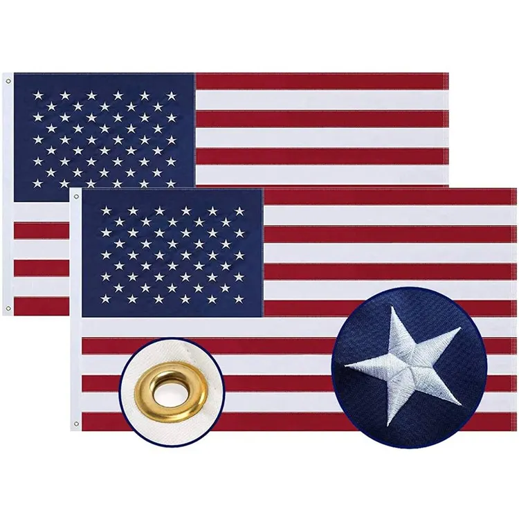미국 국기 3x5ft 미국 국기-수 놓은 별과 수 놓은 줄무늬가있는 야외 헤비 듀티 플래그 3x5