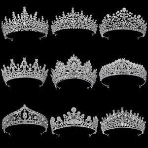 Atacado feminino senhoras festa de natal concurso strass tiara coroa luxo prata princesa coroas de metal