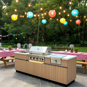 Modernas Cocinas Exteriores Prefabricadas Móviles con Gabinetes, Refrigerador, Electrodomésticos, Madera <span class=keywords><strong>Pitza</strong></span> 316, Acero Inoxidable 304 y Barbacoa - Product Image 1