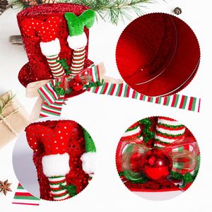 Décoration de Noël en gros : Nœud rayé en tissu rouge et vert en forme de jambe d'elfe pour le sommet du sapin – Meilleure vente - Product Image 6