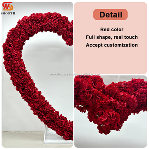 Suave rojo blanco decorativo seda flor corazón arco telón de fondo boda arco en forma de corazón para eventos de ceremonia de boda - Product Image 2