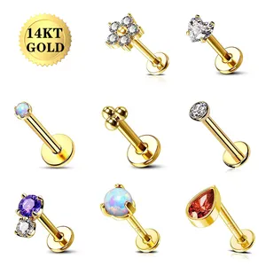 Toposh Star Moon Butterfly Multishape CZ Labret Cartilage Tragus Daith 14K Solid Gold Nose Ring Stud Piercing Jewelry