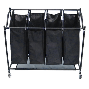 Hotel &amp; Hospital Laundry Trolley with 3 Steel Hampers Steel Laundry <strong>Service</strong> <strong>Cart</strong> with OEM Customization Support - Product Image 4