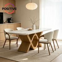 Table à manger moderne en marbre, rectangulaire, avec pieds en bois massif, design créatif, mobilier de salle à manger, fabrication OEM, directement de l'usine