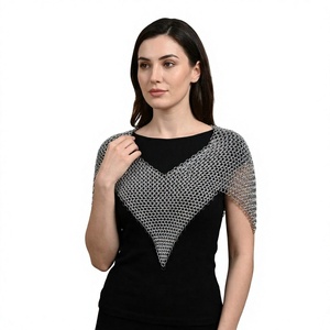 Chaleco de Armadura de Acero Inoxidable Plateado con Forma Irregular, Prenda de Disfraz de Guerrero a la Moda para Mujer - Product Image 1