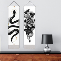 Kustom 3D Digital cetak estetika ular bunga dinding gantung vertikal Banner latar belakang permadani dengan rumbai