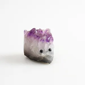Оптовая продажа драгоценных камней животных резьбы Аметист Ежик прекрасный кристалл кластер животное