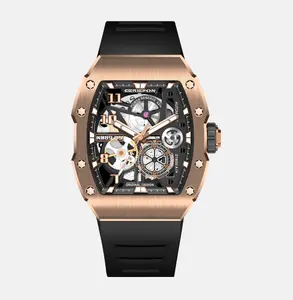 ODM นาฬิกาข้อมือกลไกอัตโนมัติสำหรับผู้ชาย,นาฬิกา Skeleton Tourbillon แบบโลโก้สแตนเลสคริสตัลแบบกำหนดเอง