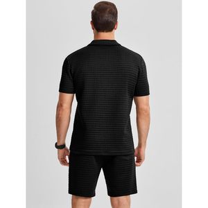 FOXA Men's <b>Waffle</b> Knit Polo <b>Shirt</b> And Shorts Set Breathable Summer Outfit - Product Image 5
