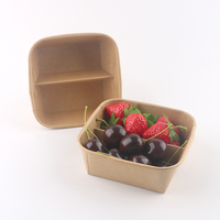 Vente en gros de boîtes à fruits en papier kraft à 3 ou 4 compartiments avec couvercle en PET, emballages jetables pour fruits frais avec séparateur