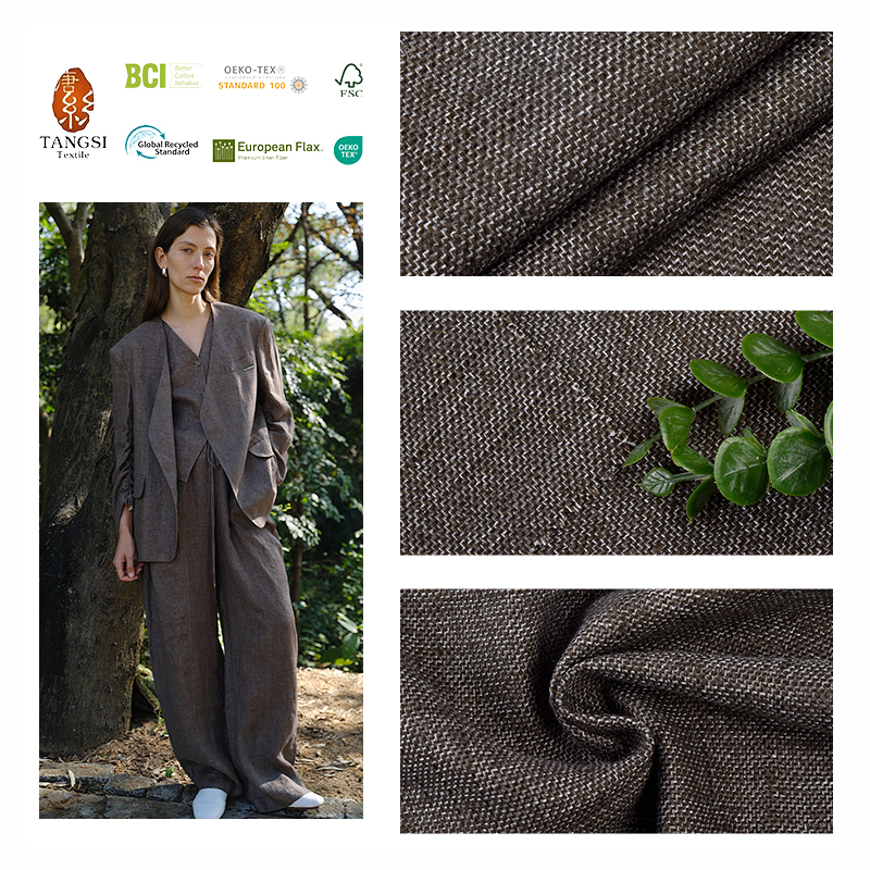 Wholesale Polyester Viscose Linen Composition Dobby Design Textured Suiting Men's Suit blazer Fabric for Spring Cloth