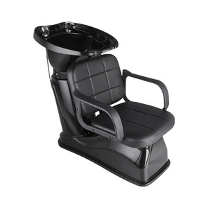 Sillones de lavado de pelo negros para barbería y peluquería, con lavabo integrado, de pie - Product Image 6