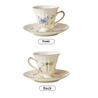 En Gros Service à Thé et Café en Céramique de Style Européen Moderne avec Papillon, Libellule et Fleur de Palais, Tasses et Soucoupes Vintage Pastorales