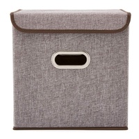 Boîtes de rangement avec Couvercle Lin Panier Pliable Cubes Organisateur Boîte À Conteneurs Tiroirs avec Couvercle- (12.6x12.6x12.6 pouces)