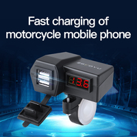 Pengisi Daya USB Sepeda Motor 12V 24V Port Ganda 36W Pengisian Cepat, Dudukan Cermin Stang dengan Voltmeter LED untuk Ponsel Sepeda Motor