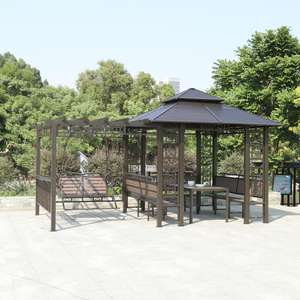 Functionele Metalen Waterdichte Tuinhuisje Entertainment <span class=keywords><strong>Pergola</strong></span> Met Schommelstoel Voor Buiten Ontspannen 300*480Cm - Product Image 3