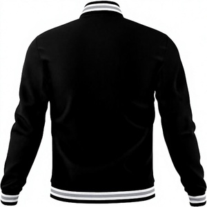 Men's Black Varsity <b>Jacket</b> With <b>White</b> Stripe Trim Turn-down Collar Zipper Closure Casual Style Autumn Wear Polyester Material - Product Image 1