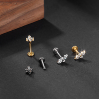Anting bunga Titanium 16G, anting-anting tulang rawan batu Cz, anting-anting Helix unik, cincin kancing/cincin Tragus/cincin tindik keong