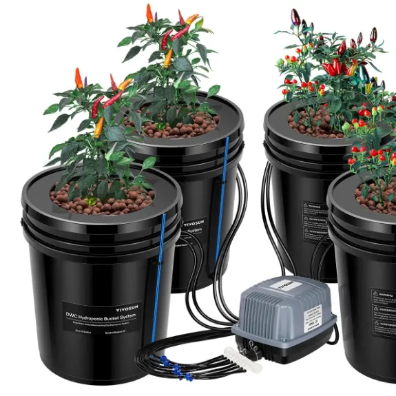 Hydroponics Grow System 5-Gallon Deep Water Culture Recirculating Drip Garden System com Multi-Purpose Air Mangueira Air Pump