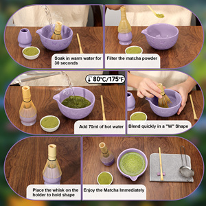 Juego de 4 Utensilios para la Ceremonia del Té Japonés, Tazón de Cerámica de Porcelana Grabado y Batidor de Bambú con Diseño de Mariposa - Product Image 5